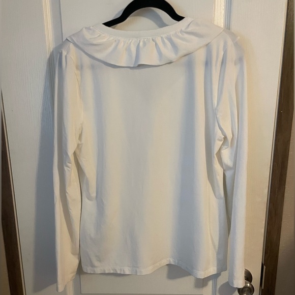 Brooks Brothers White Modal Ruffle Long Sleeve Top Size Large - Picture 2 of 4